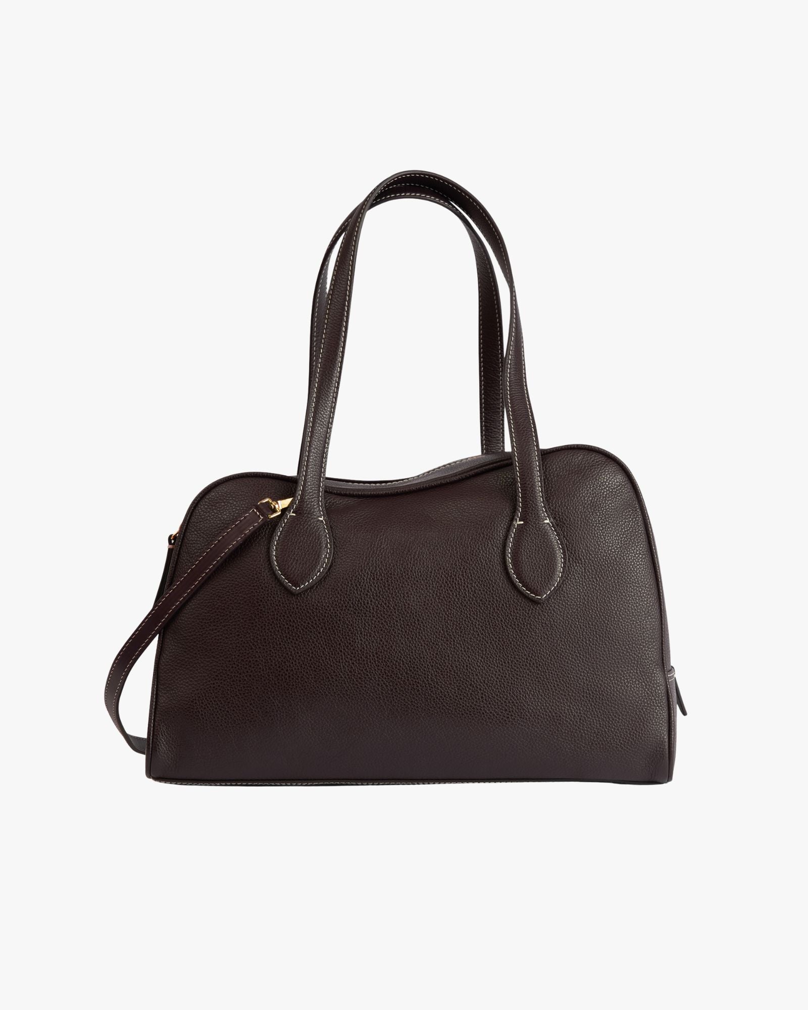 Noale Bowling Bag in Walnut Contrast Stitch Grained Calf
