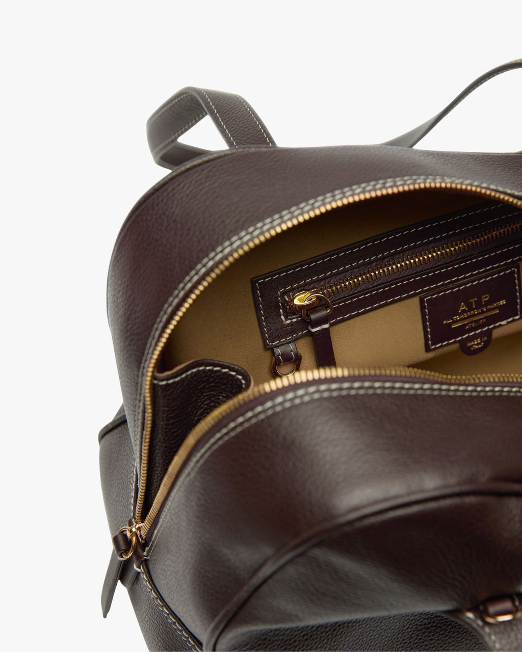 Noale Bowling Bag in Walnut Contrast Stitch Grained Calf
