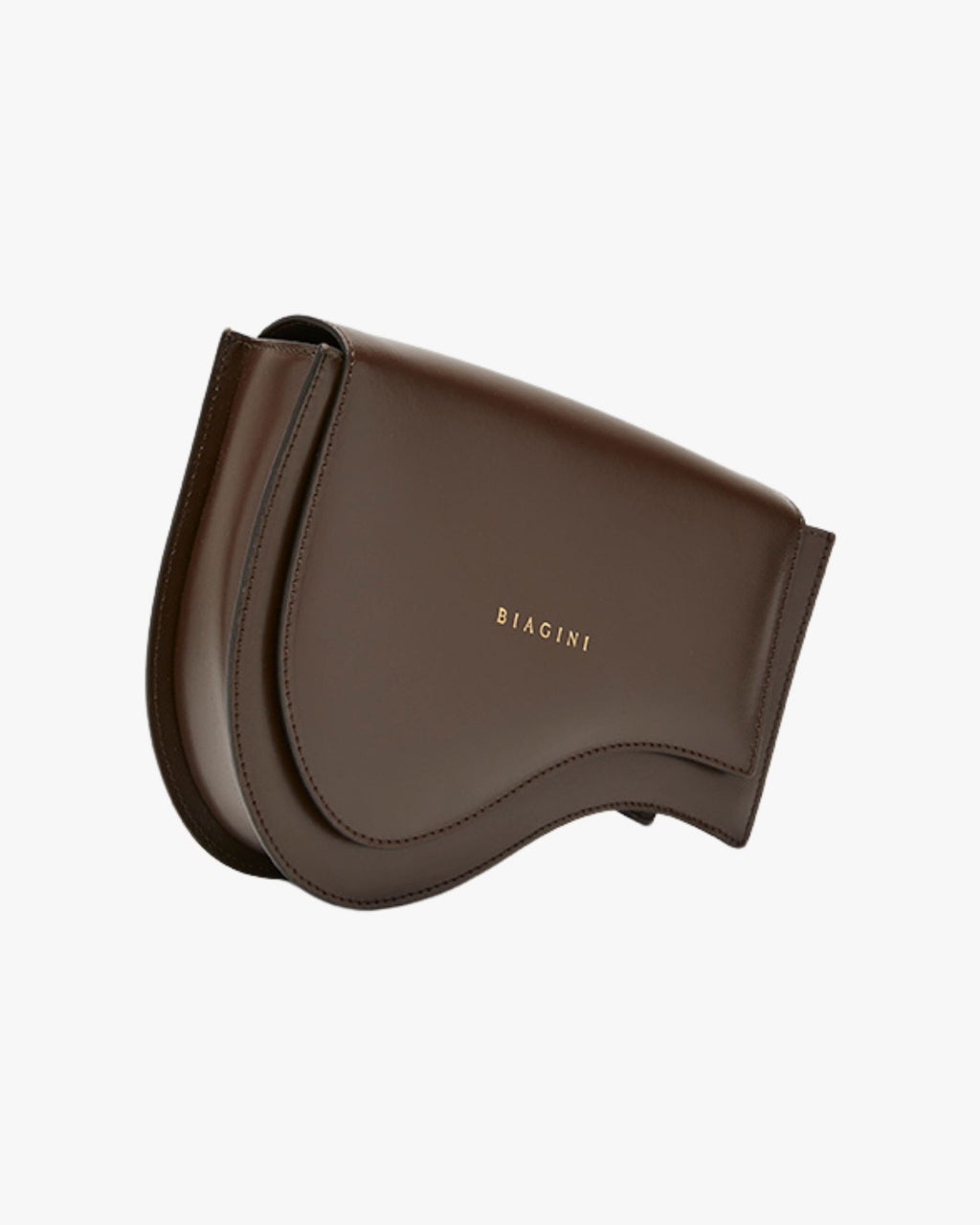 Medium-Sized Shoulder Bag With Biagini Logo In Sanded Calfskin With Wave Buckle Dark Brown Onda