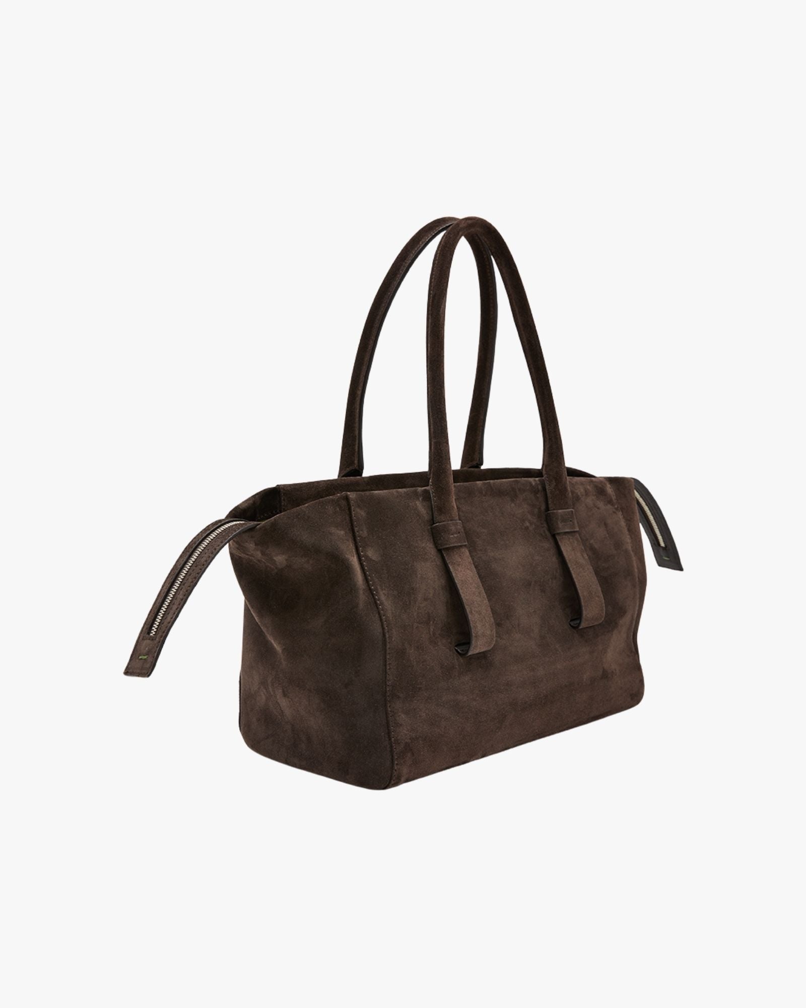 Medium-Sized Soft Suede Shopping Bag Dark Brown Shopping Portici Small