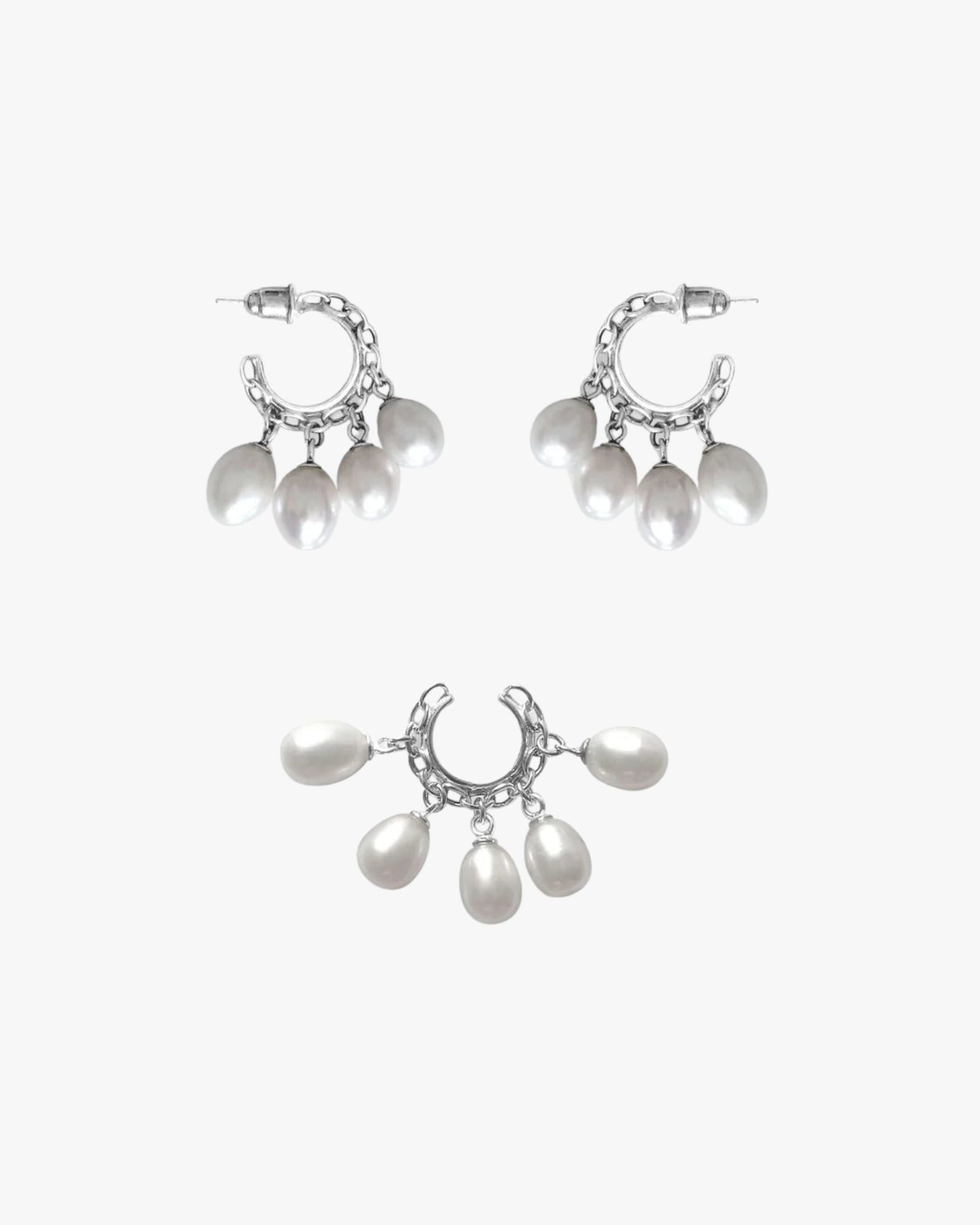 Ear Set Silver: Earrings and Ear Cuff - Pshell
