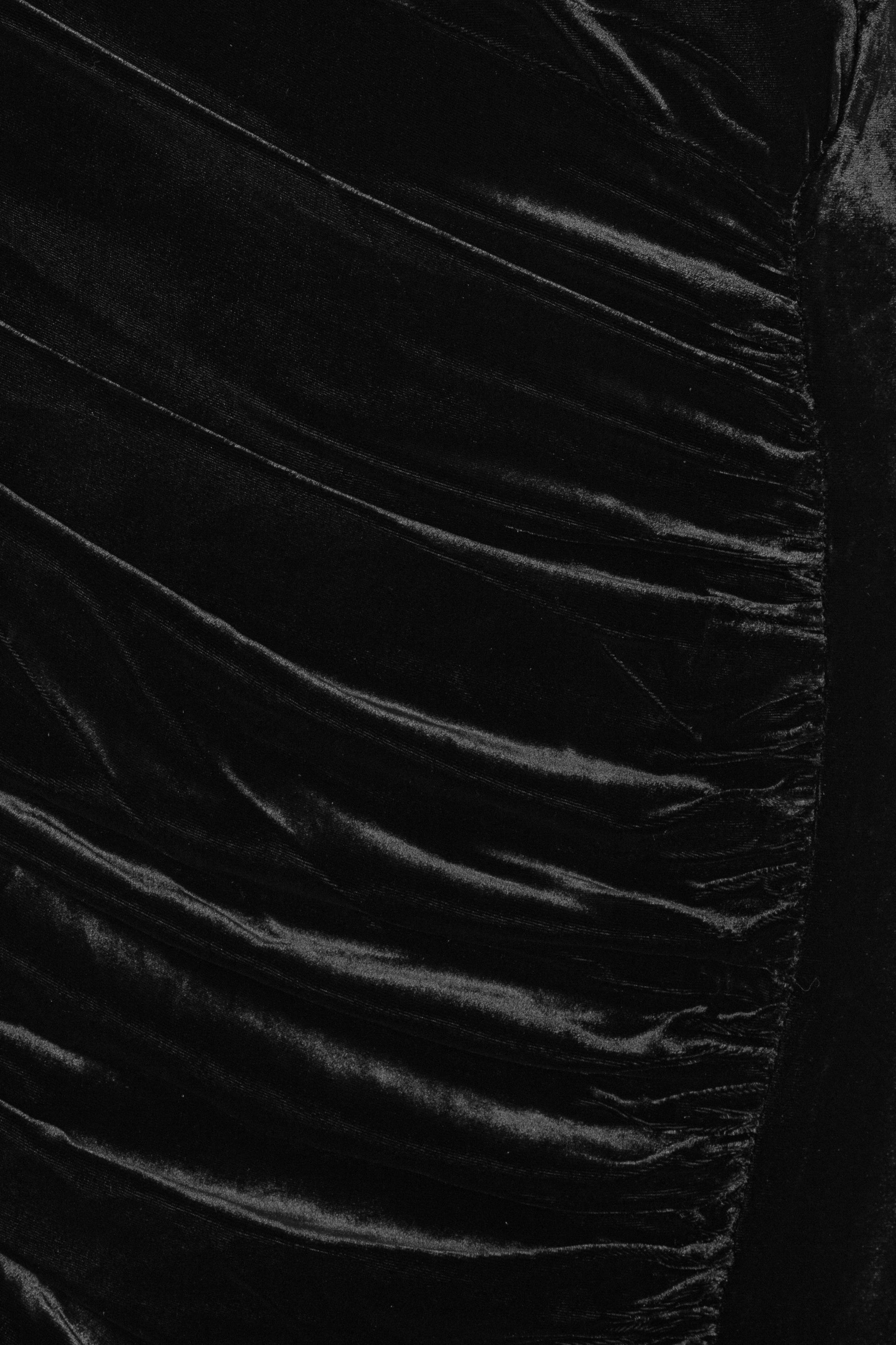 Velvet Ruched Midi Dress Black