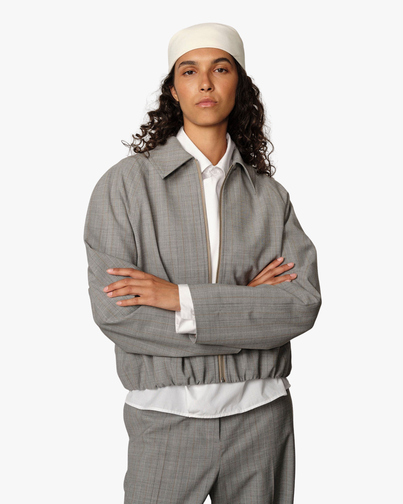 Pinstripe Ray Bomber Jacket Light Grey