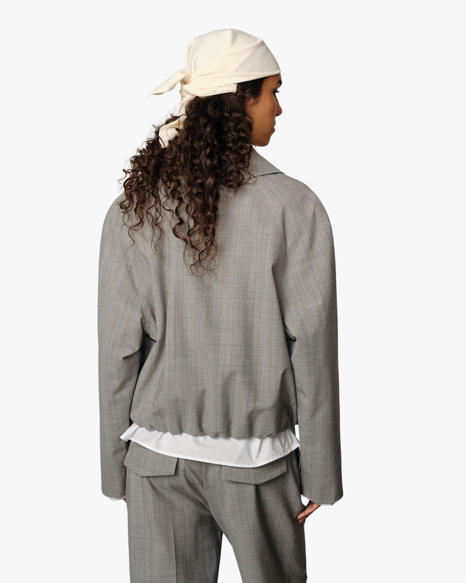 Pinstripe Ray Bomber Jacket Light Grey