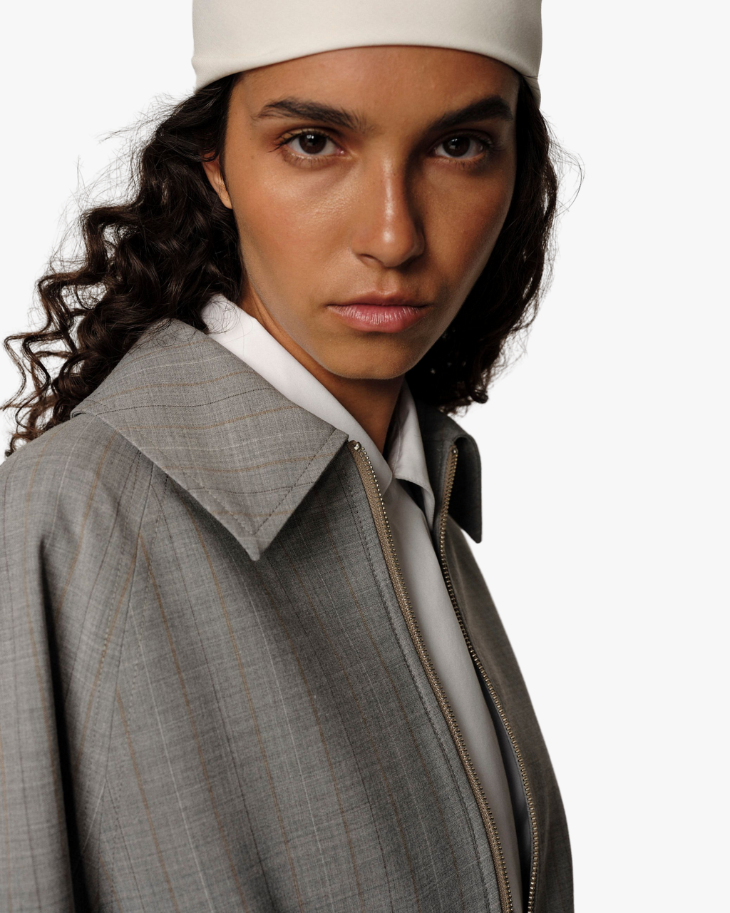 Pinstripe Ray Bomber Jacket Light Grey