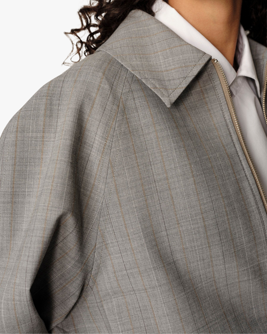 Pinstripe Ray Bomber Jacket Light Grey