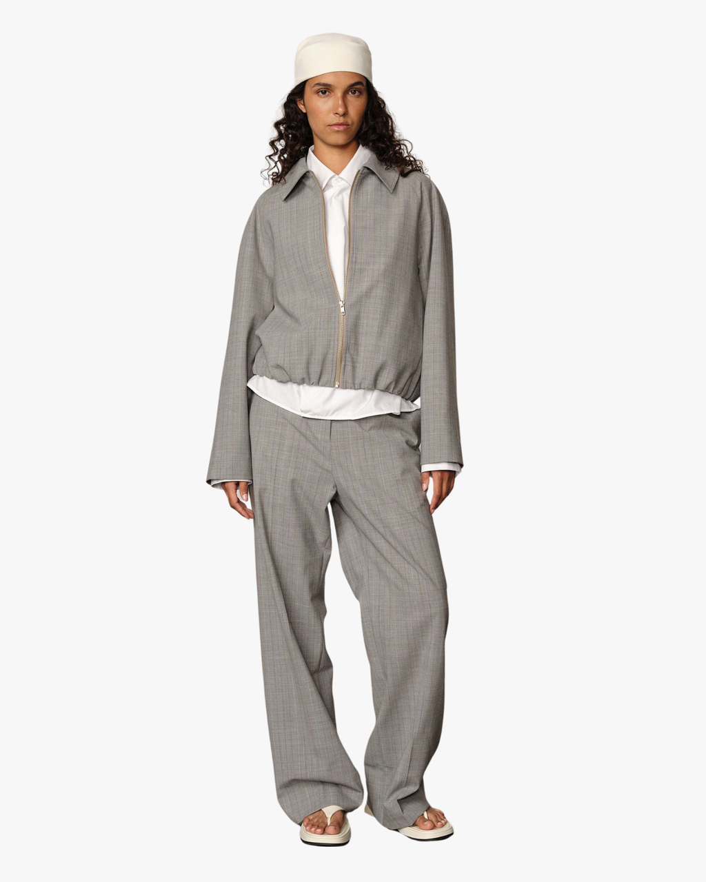 Pinstripe Ray Bomber Jacket Light Grey