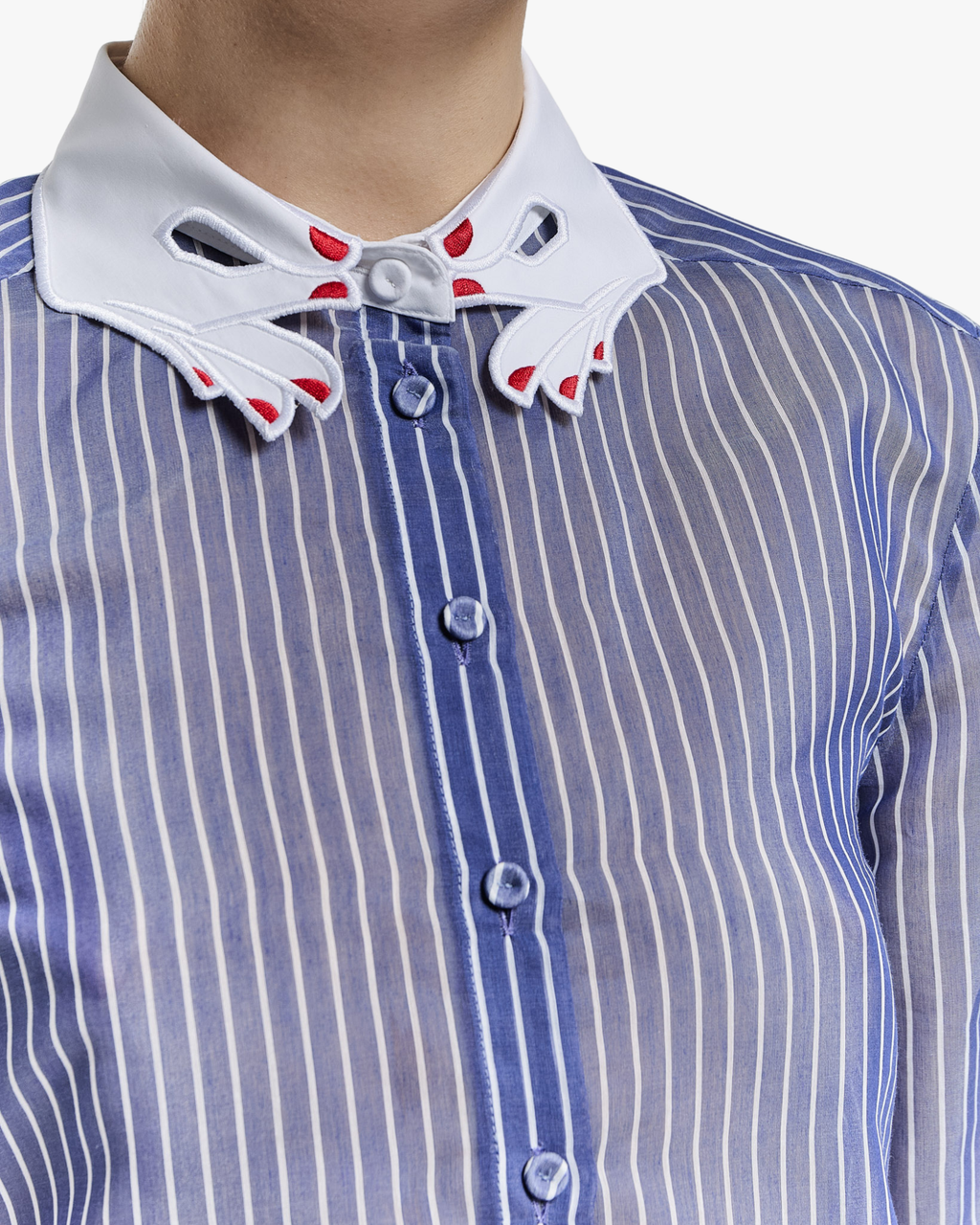 Camicia a righe regular fit con ricami su colletto e polsini