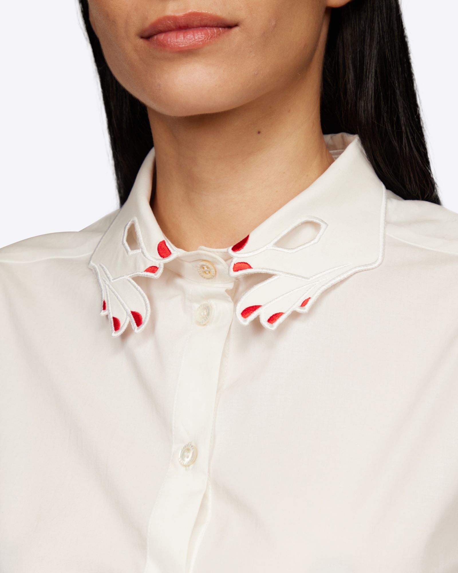 Shirt with Embroidered Collar, Sleeves, and Cuffs