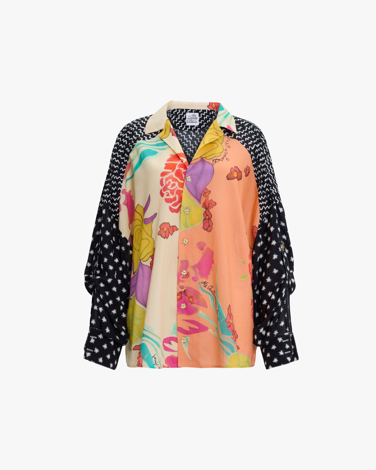 Flores Print Long Sleeve Button-Down Shirt