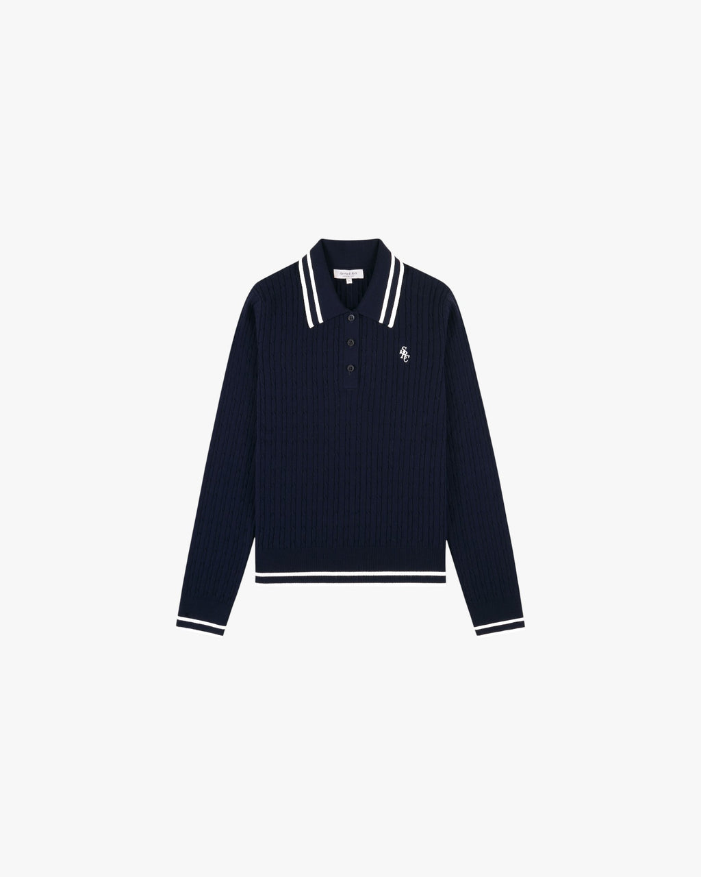 Fine Cable Knit Pattern Polo With Contrast Trim