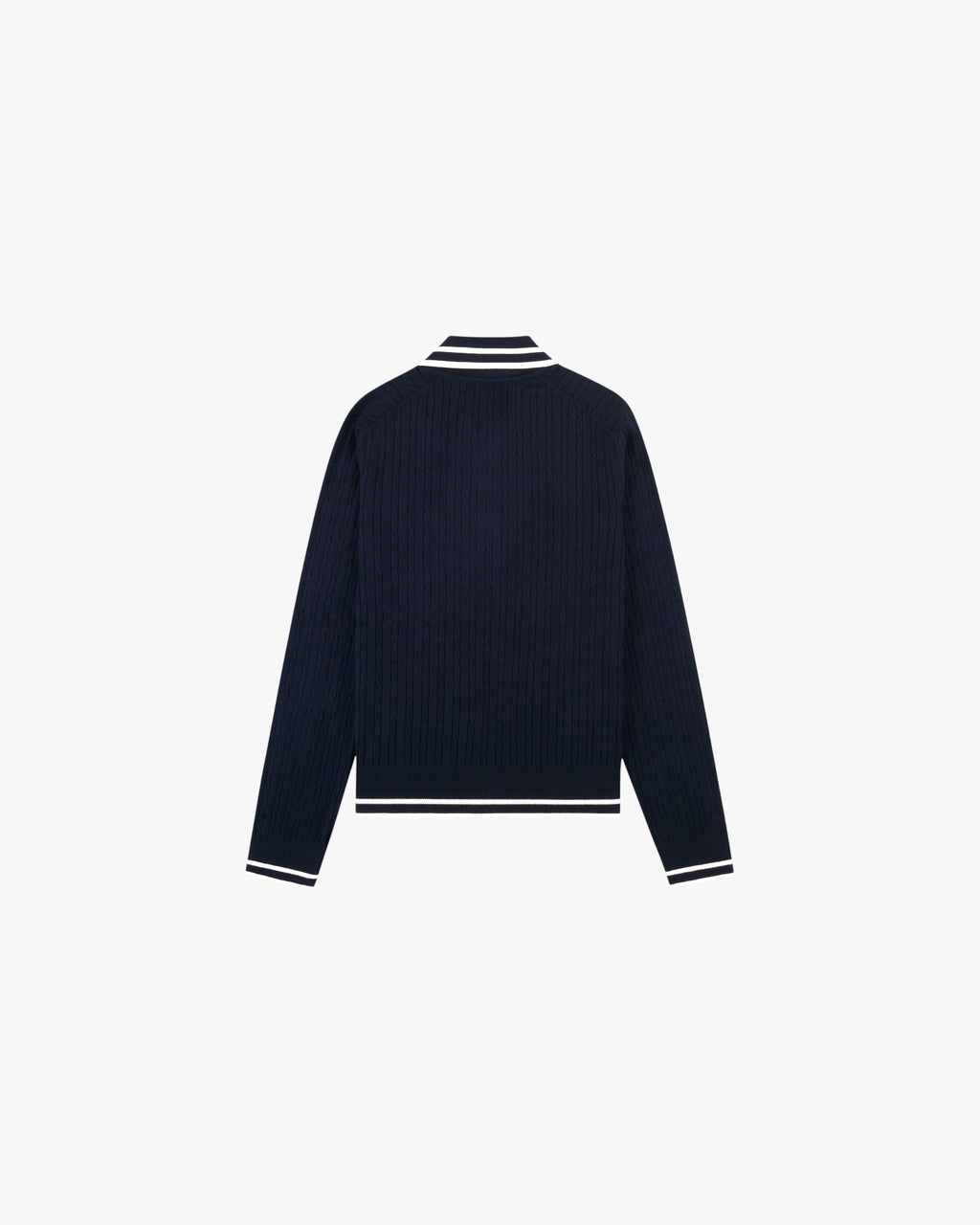 Fine Cable Knit Pattern Polo With Contrast Trim