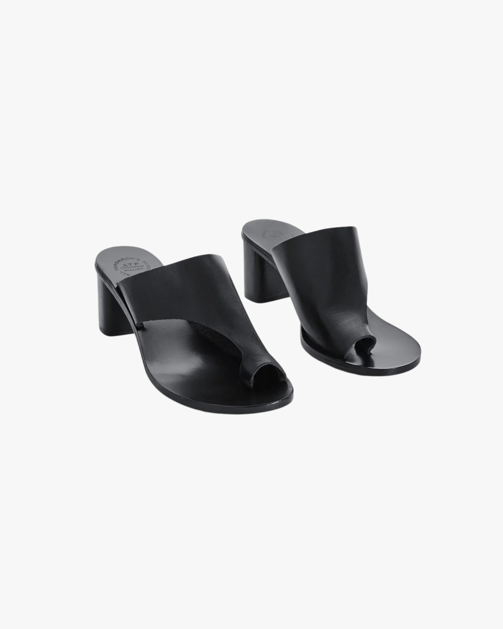 Rosate Black Leather Cutout Heeled Sandals