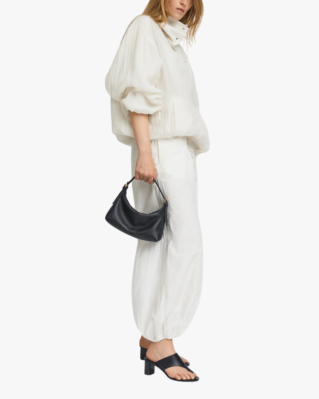 Rosate Black Leather Cutout Heeled Sandals