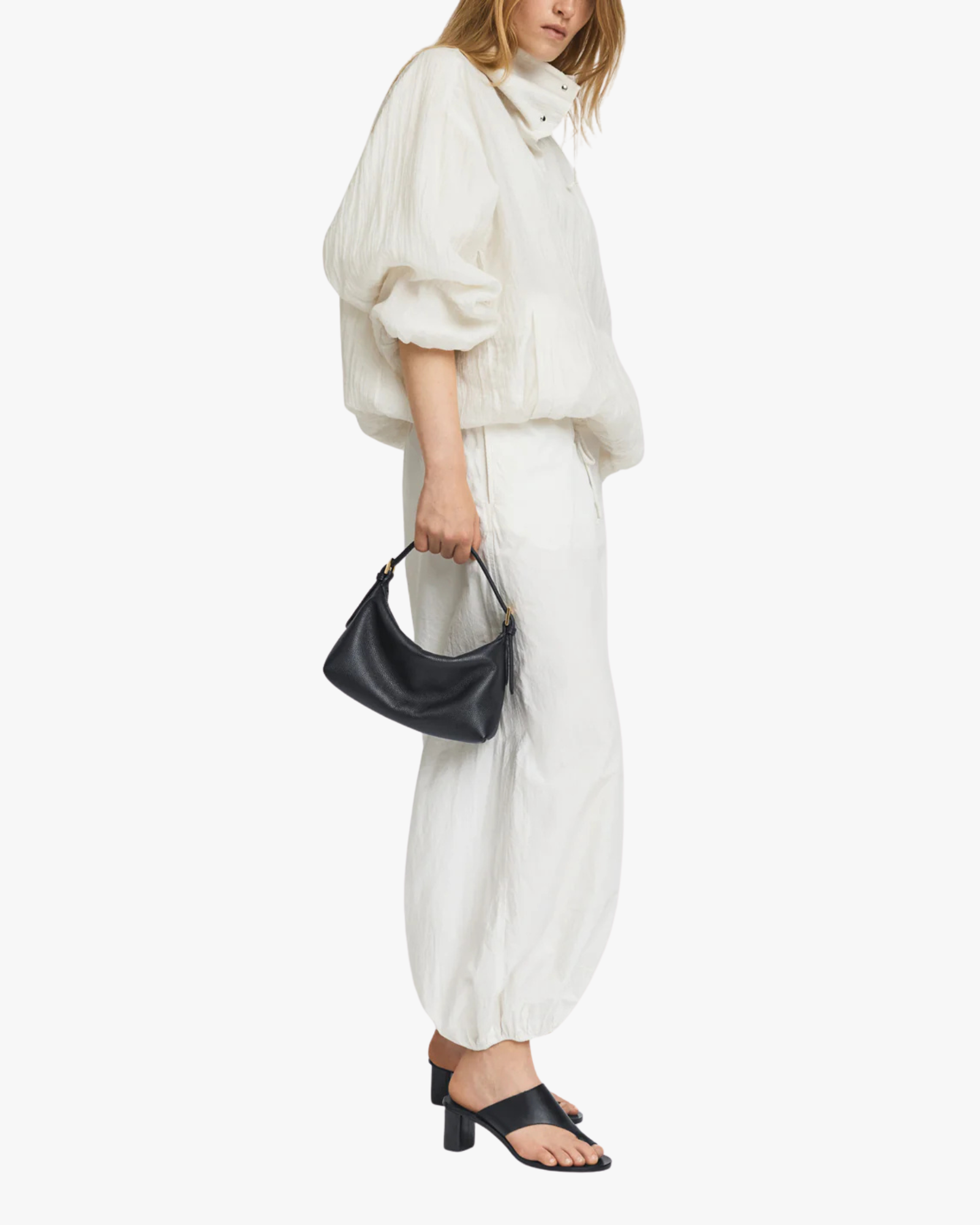 Rosate Black Leather Cutout Heeled Sandals