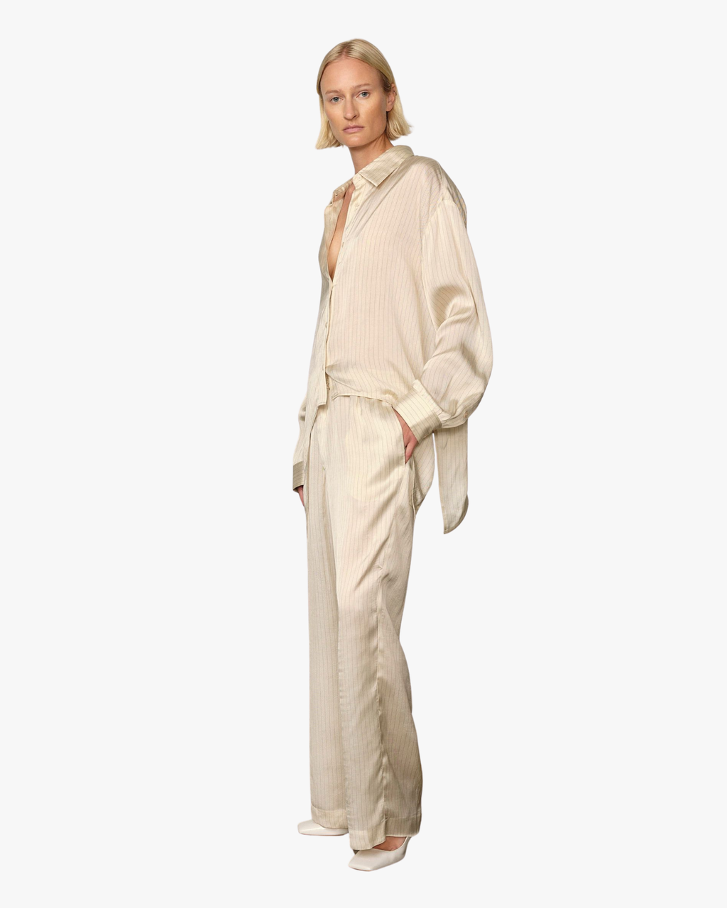 Sander Tailored Silk Trousers Creme