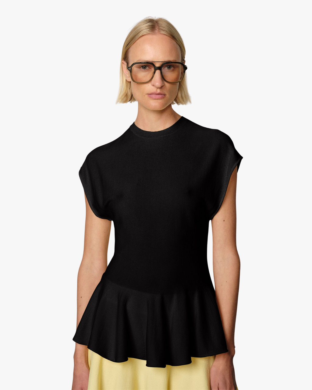 Sean Knit Peplum Blouse Black