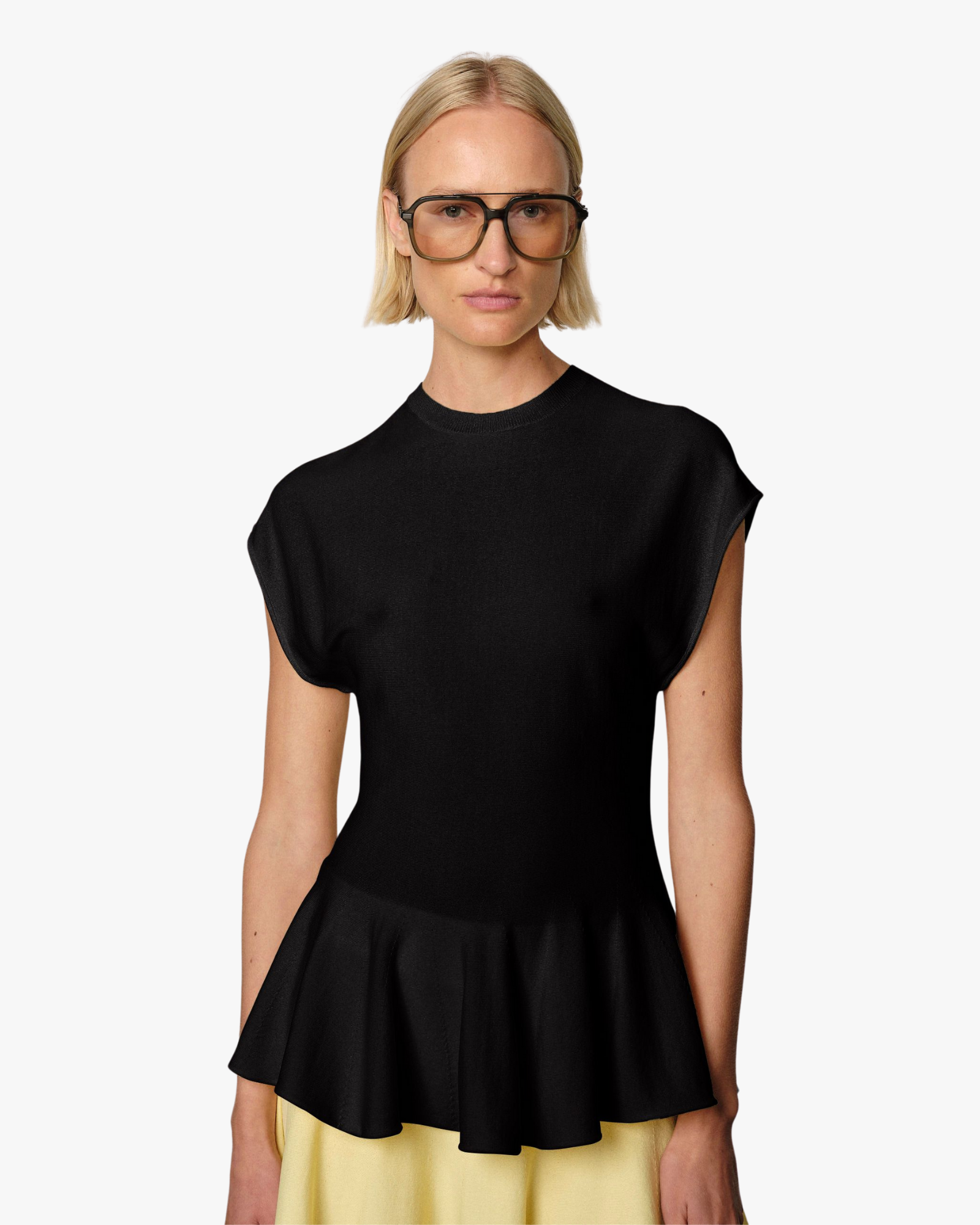 Sean Knit Peplum Blouse Black