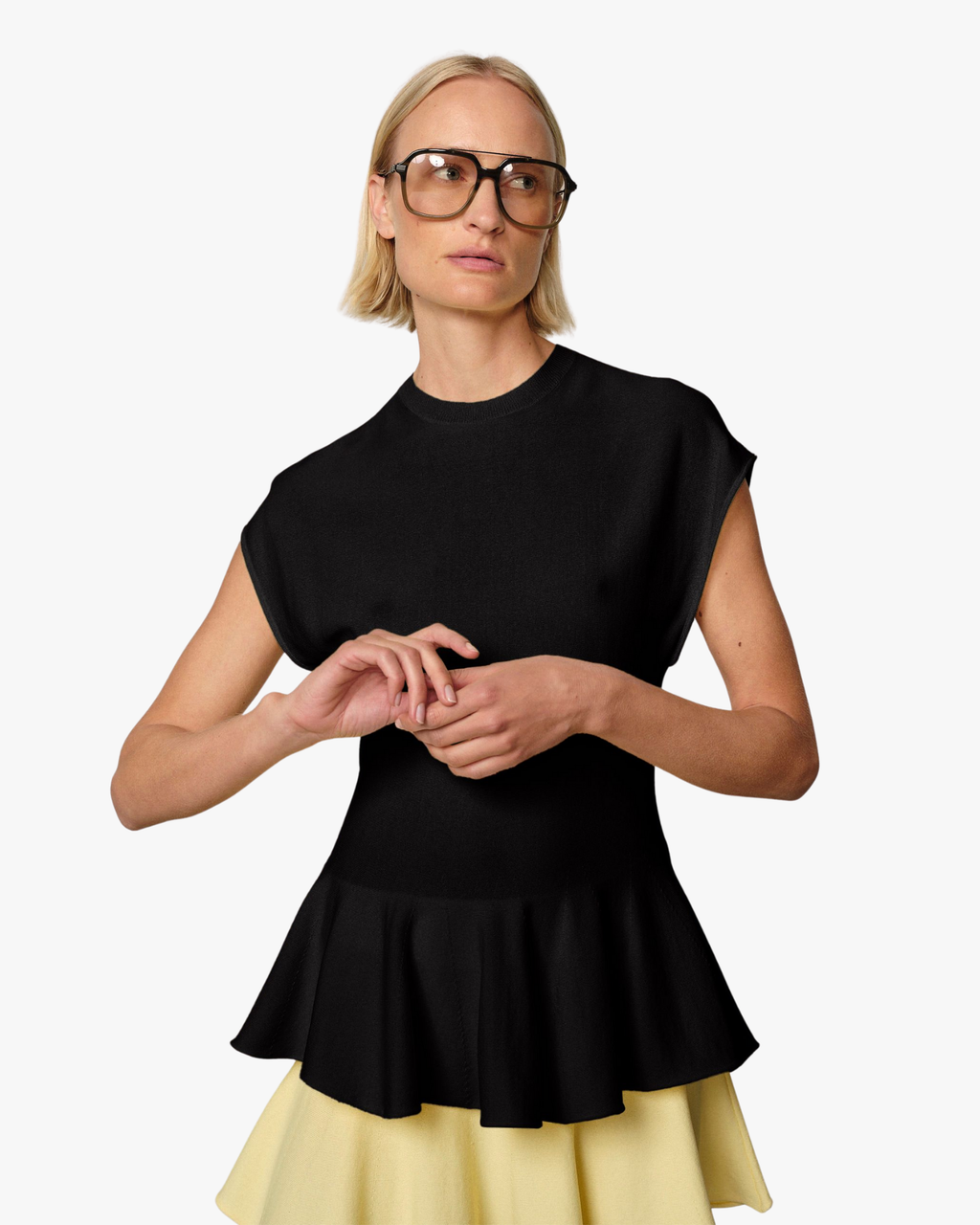 Sean Knit Peplum Blouse Black