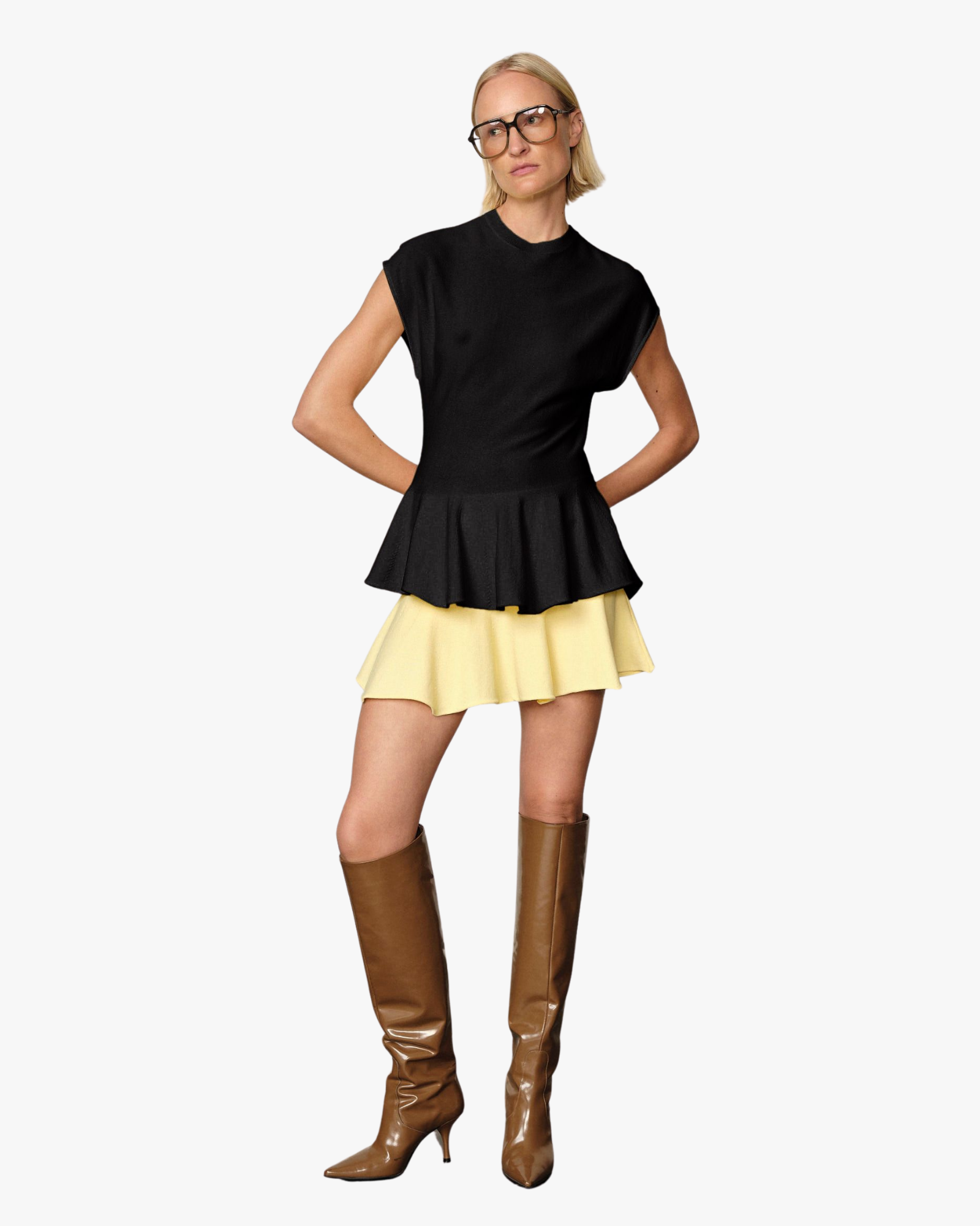 Sean Knit Peplum Blouse Black