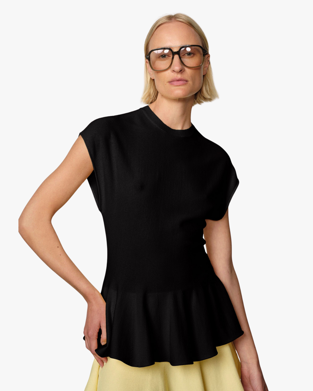 Sean Knit Peplum Blouse Black
