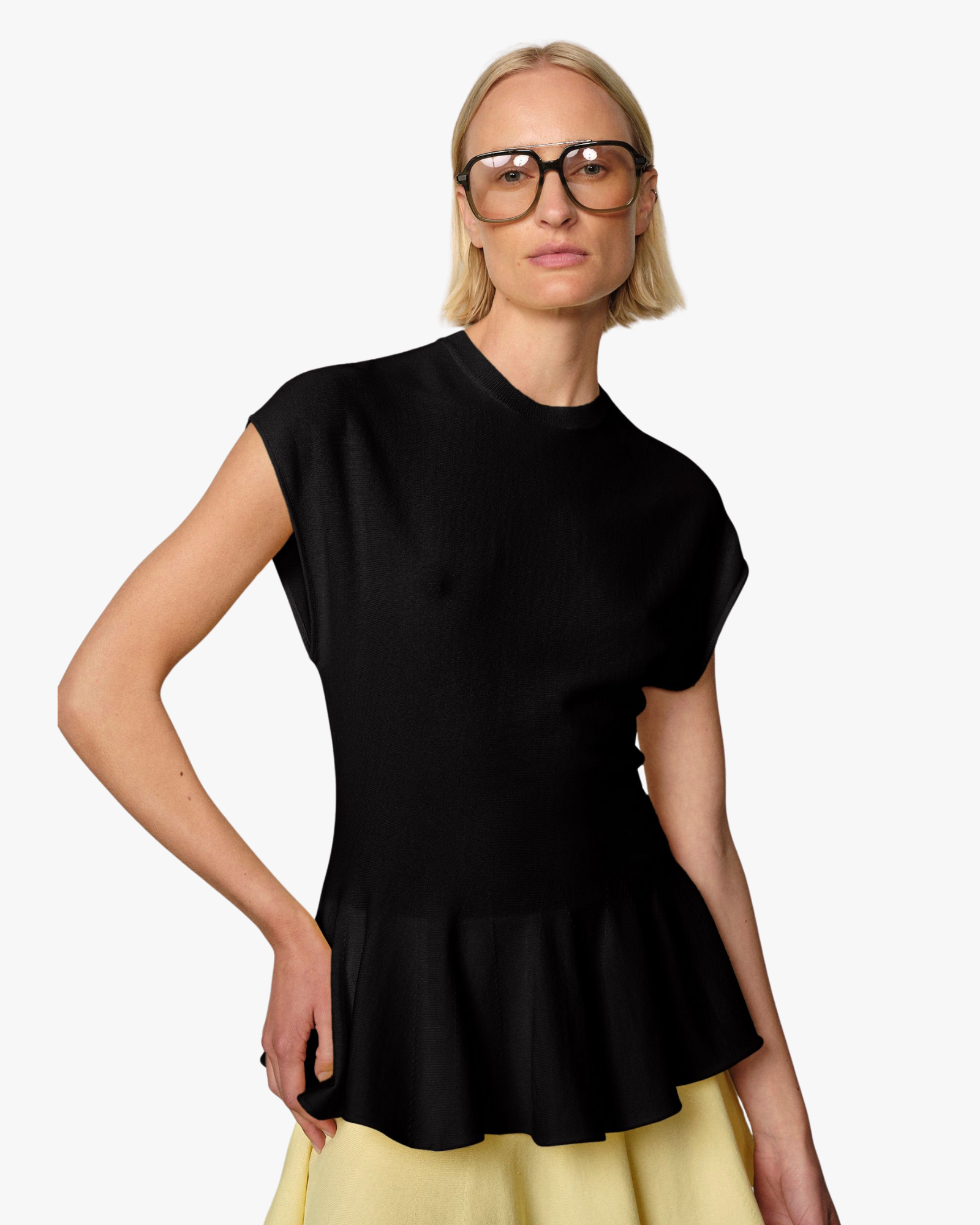 Sean Knit Peplum Blouse Black