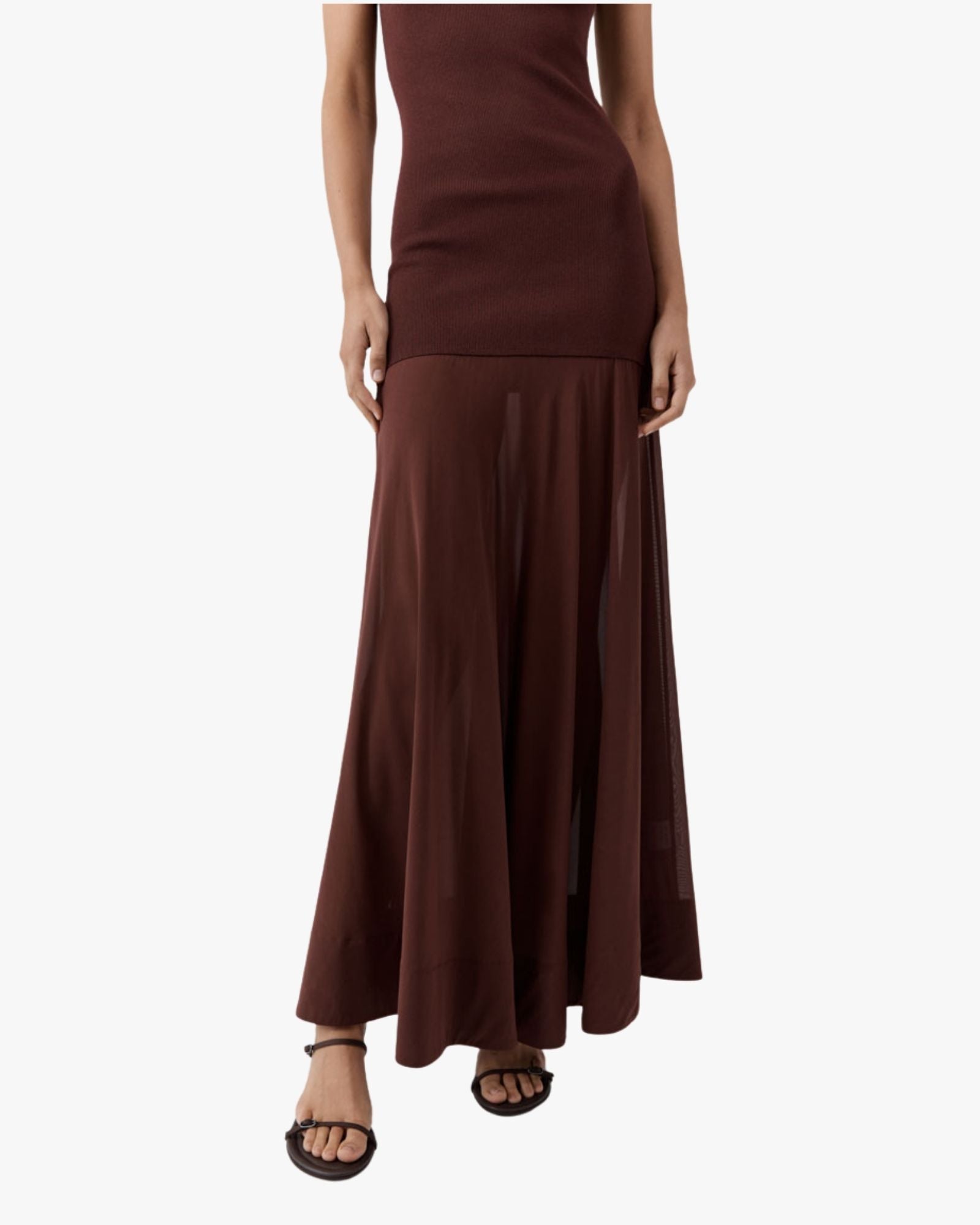 Sheer Silk Circle Hem Dress Liqueur