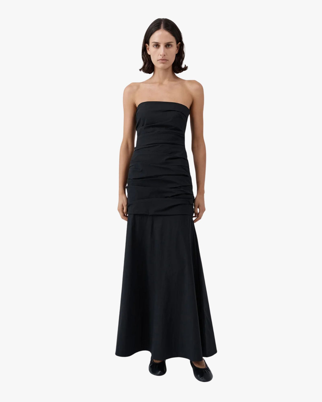Gathered Strapless Longline Dress Black