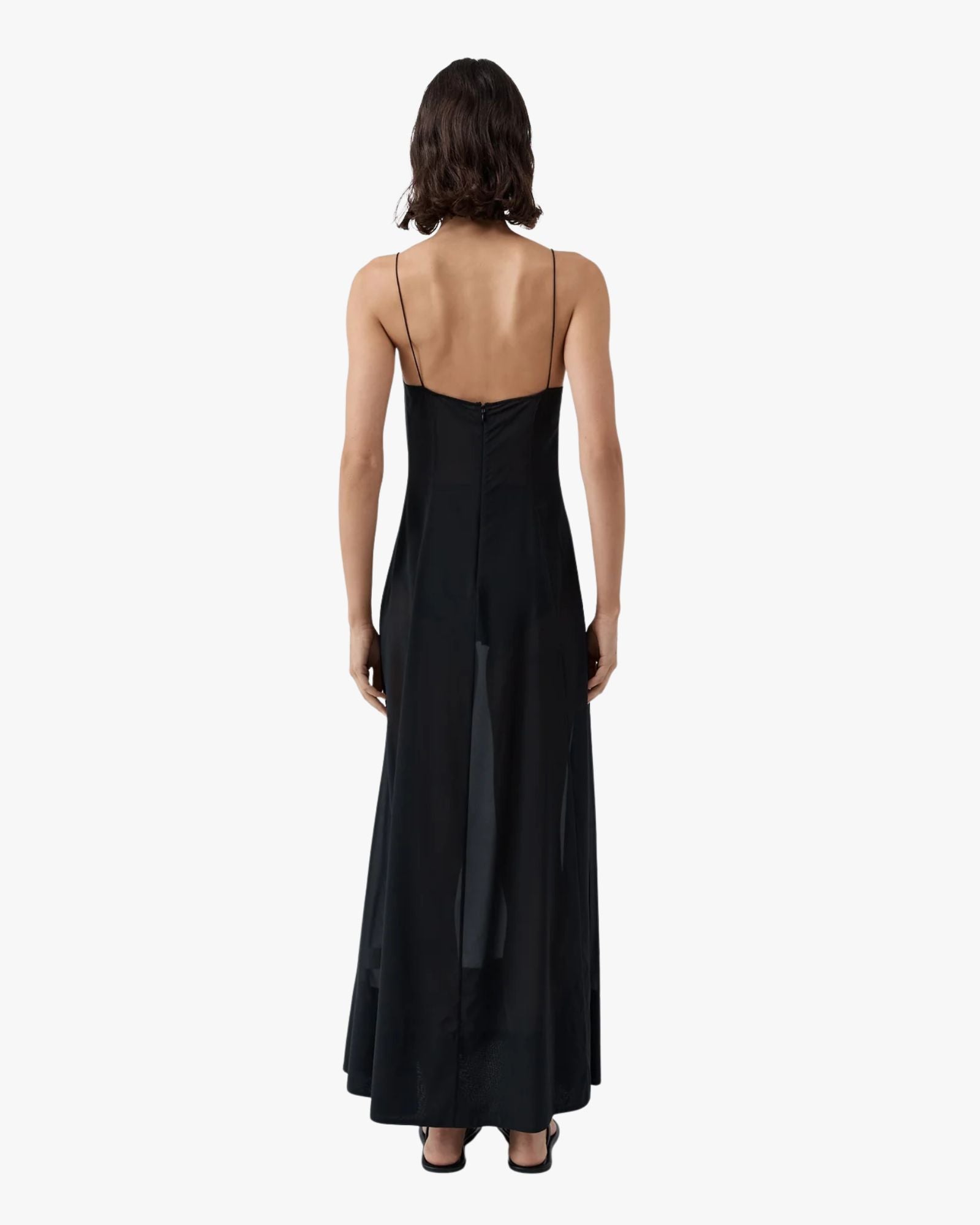 Sheer Silk Slip Dress Black