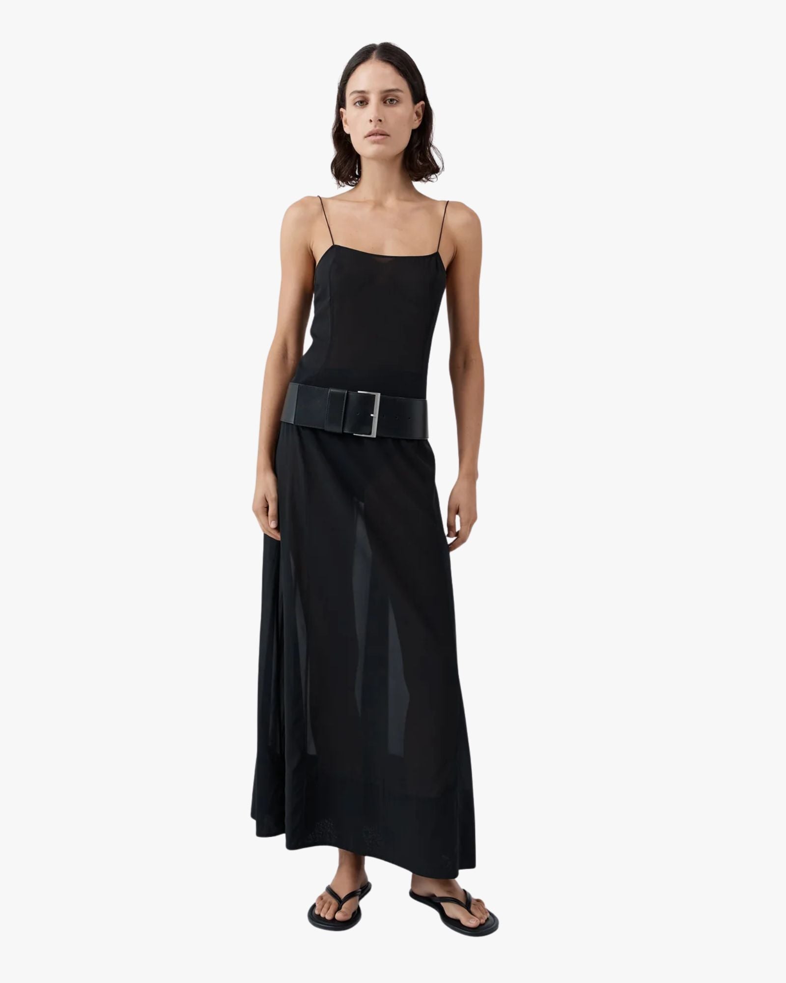 Sheer Silk Slip Dress Black