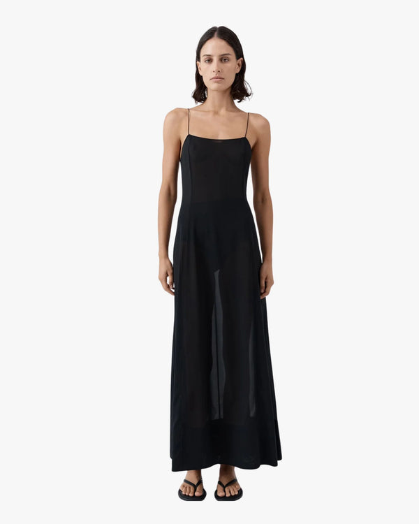 Sheer Silk Slip Dress Black