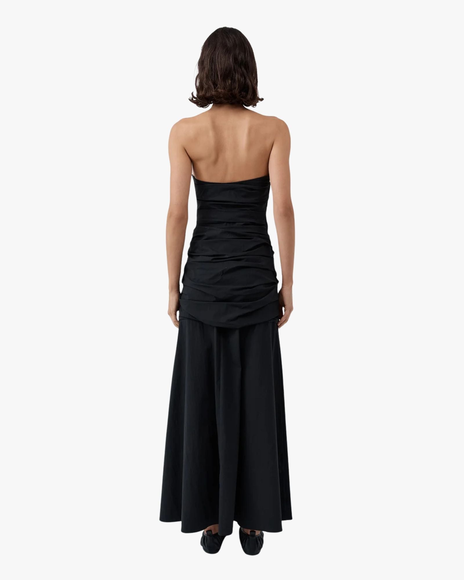 Gathered Strapless Longline Dress Black