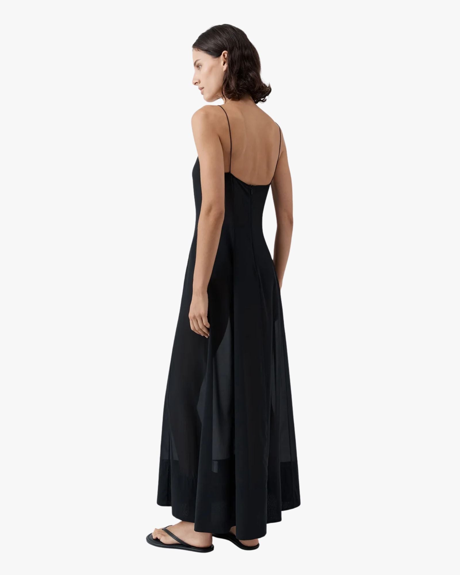 Sheer Silk Slip Dress Black