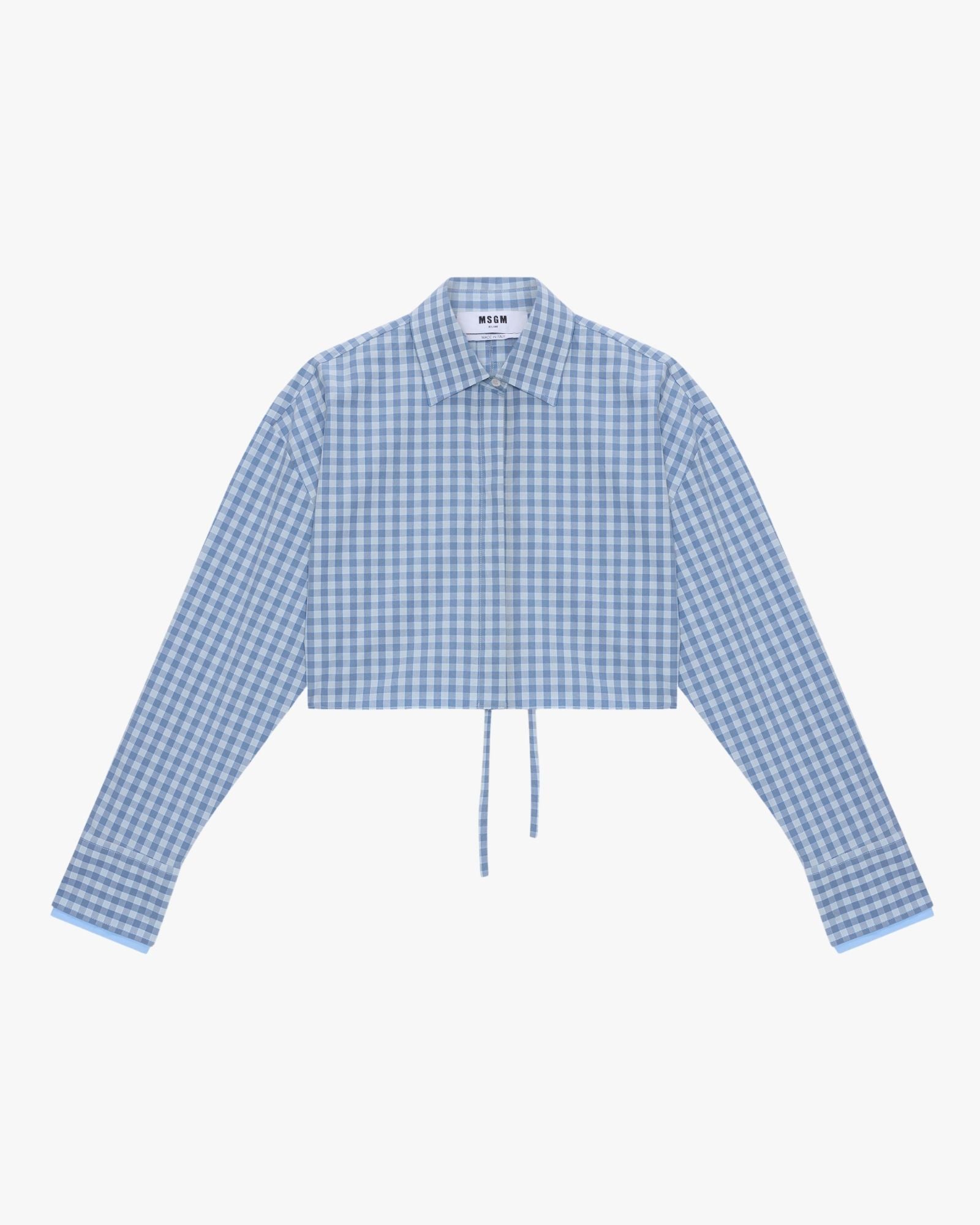 MSGM Micro-Check Light Blue Cropped Shirt