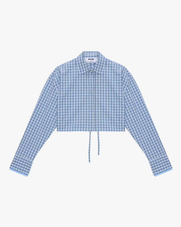 MSGM Micro-Check Light Blue Cropped Shirt