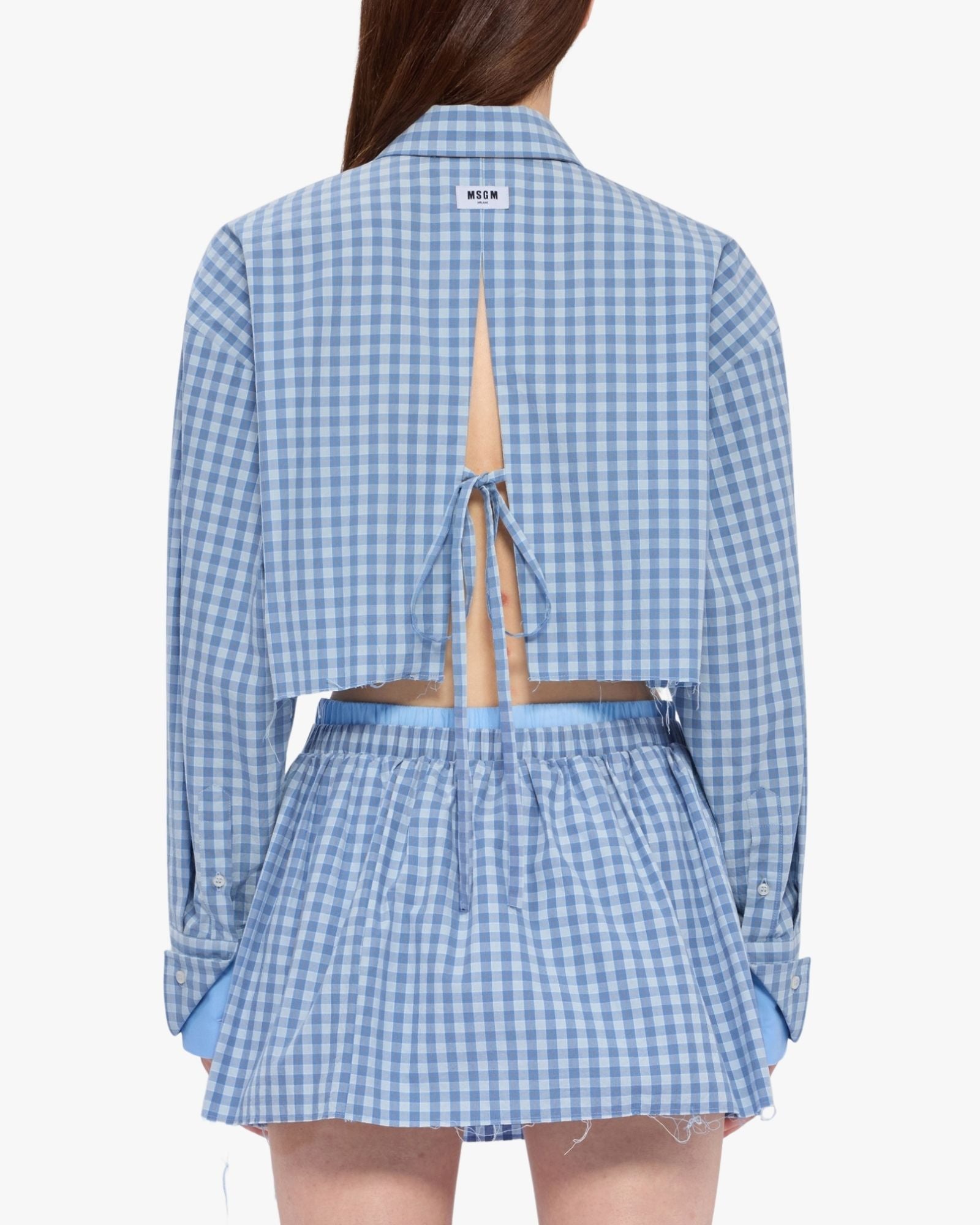 MSGM Micro-Check Light Blue Cropped Shirt
