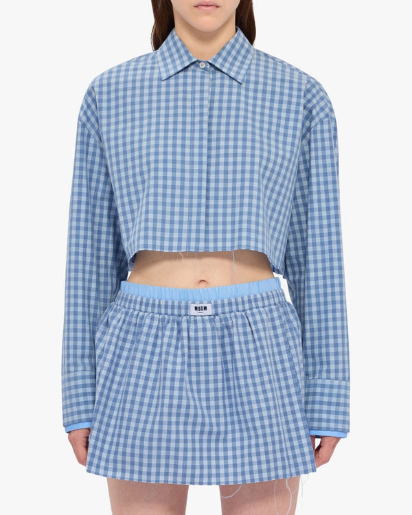 MSGM Micro-Check Light Blue Cropped Shirt