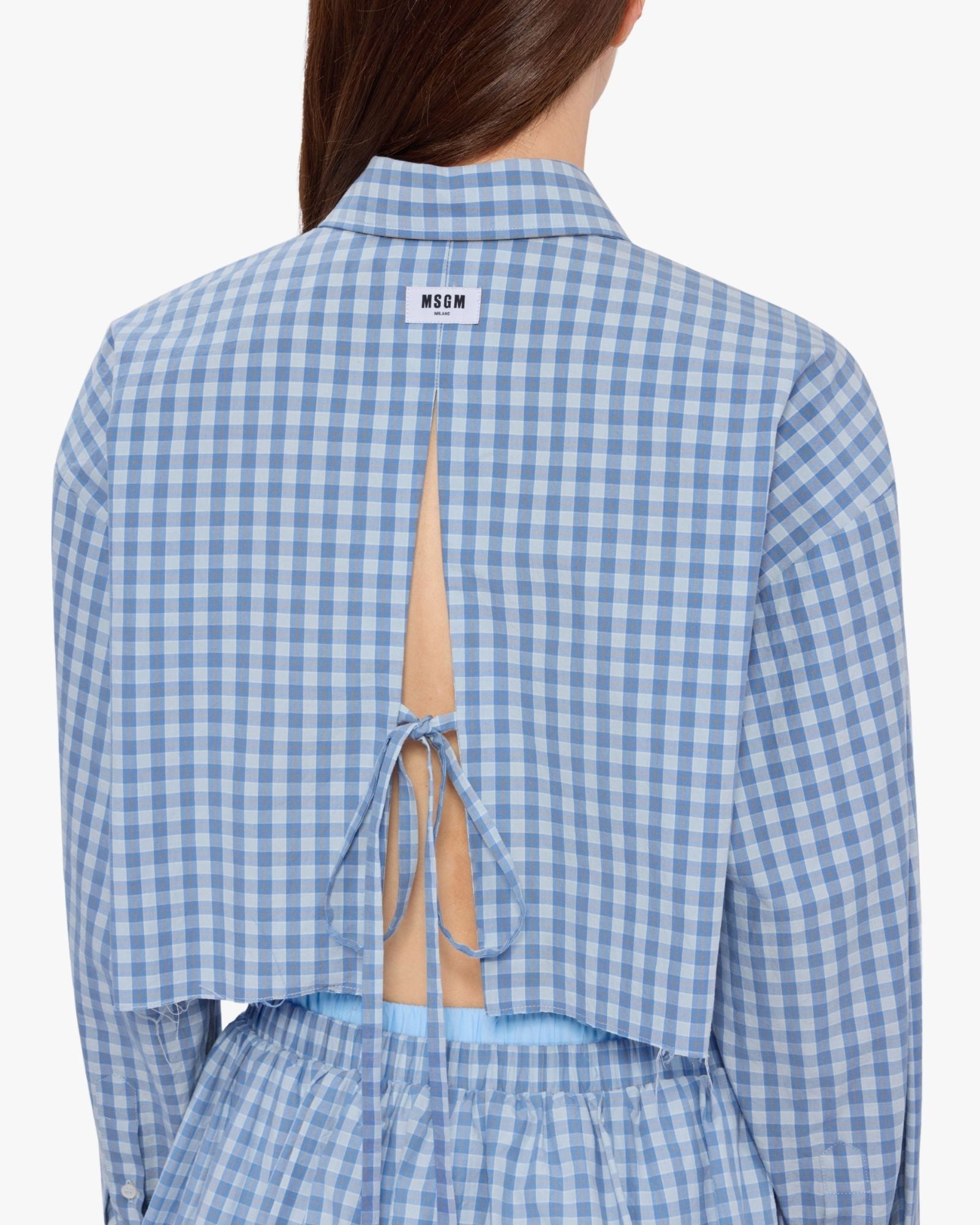 MSGM Micro-Check Light Blue Cropped Shirt