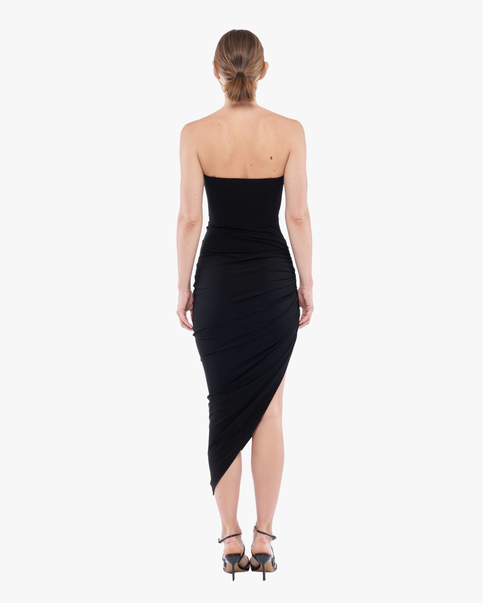 Side Ruched Asymmetric Dress Black