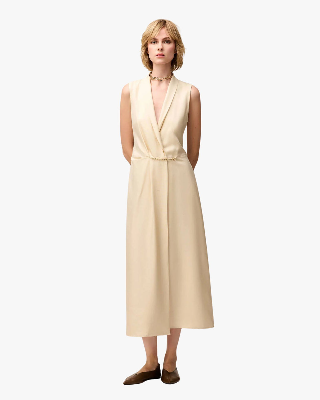 Silk Wrap Dress With Metal Closure Butter