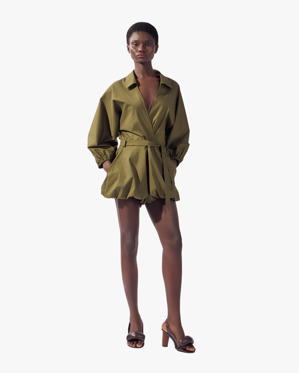 Solid Deep V-Neck Playsuit Green