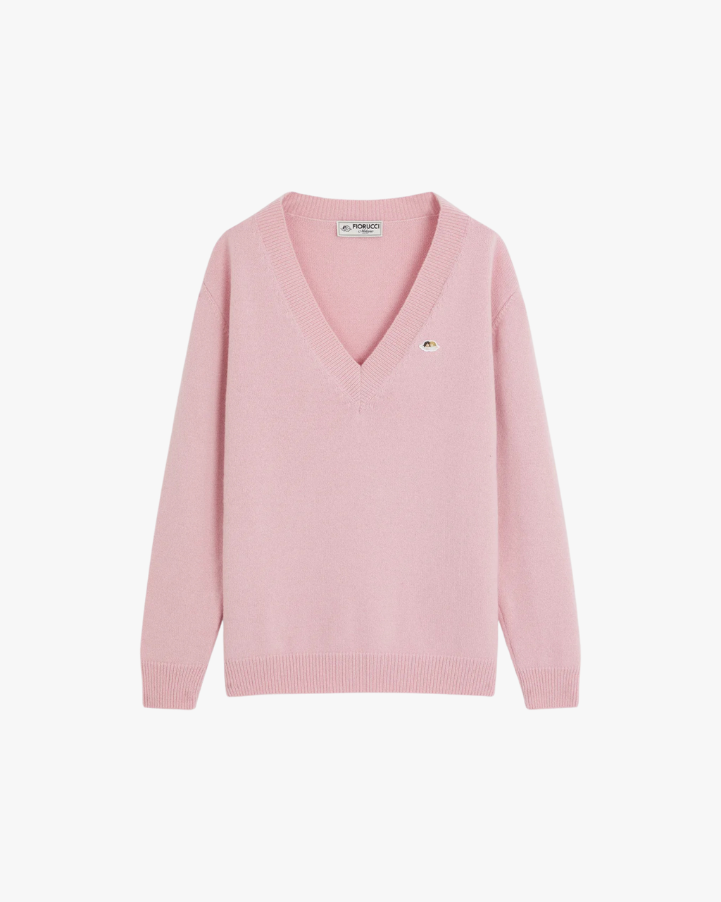 V-Neck Sweater Cashmere Blend Angel Patch Baby Pink