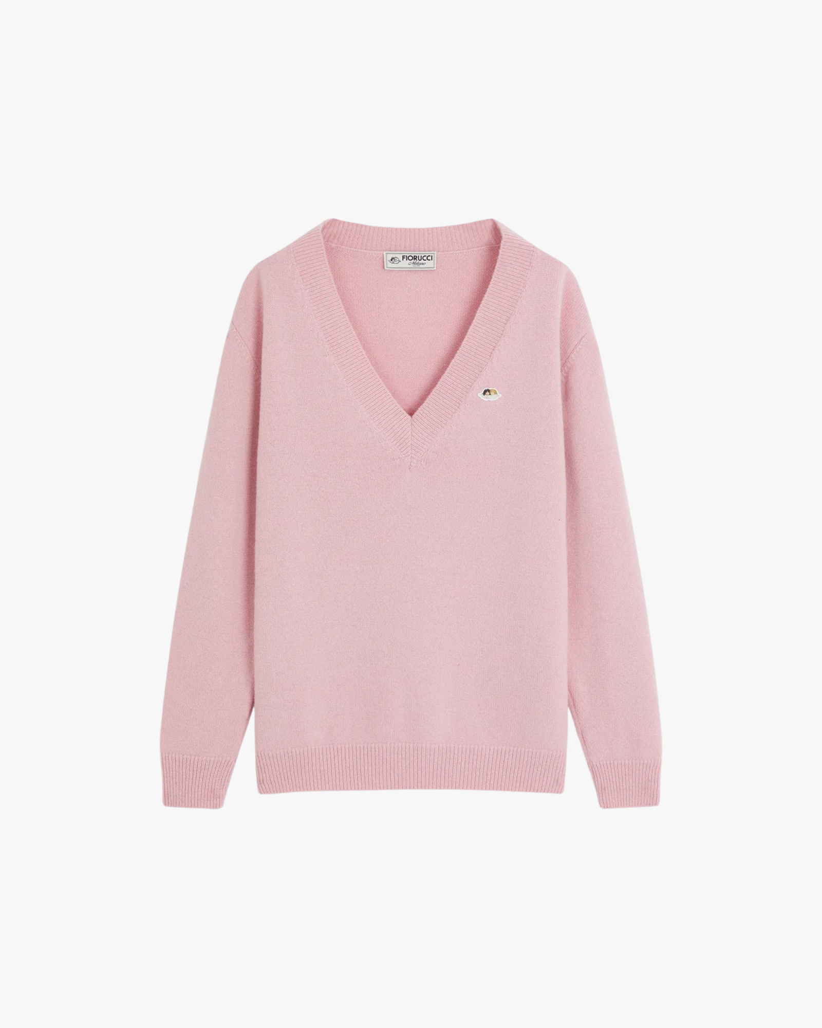 V-Neck Sweater Cashmere Blend Angel Patch Baby Pink