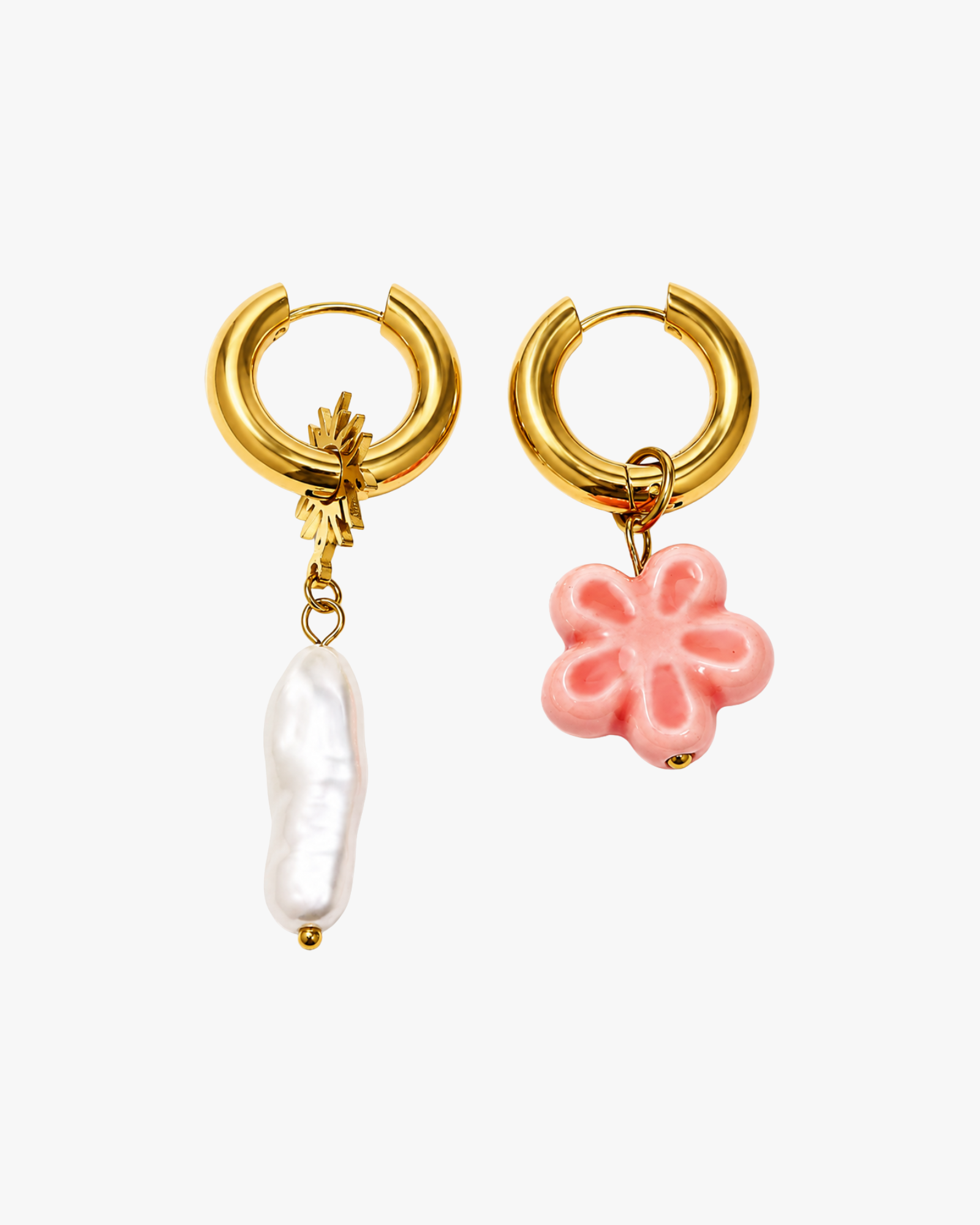 Pearl And Flower Earring Pink White Gold