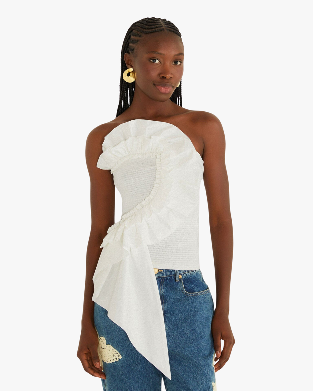 Strapless Top White Smocked White