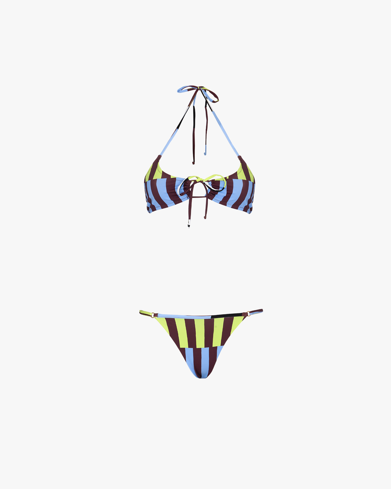 Set Bikini Central knot Isabella Print Green and Blue Stripes