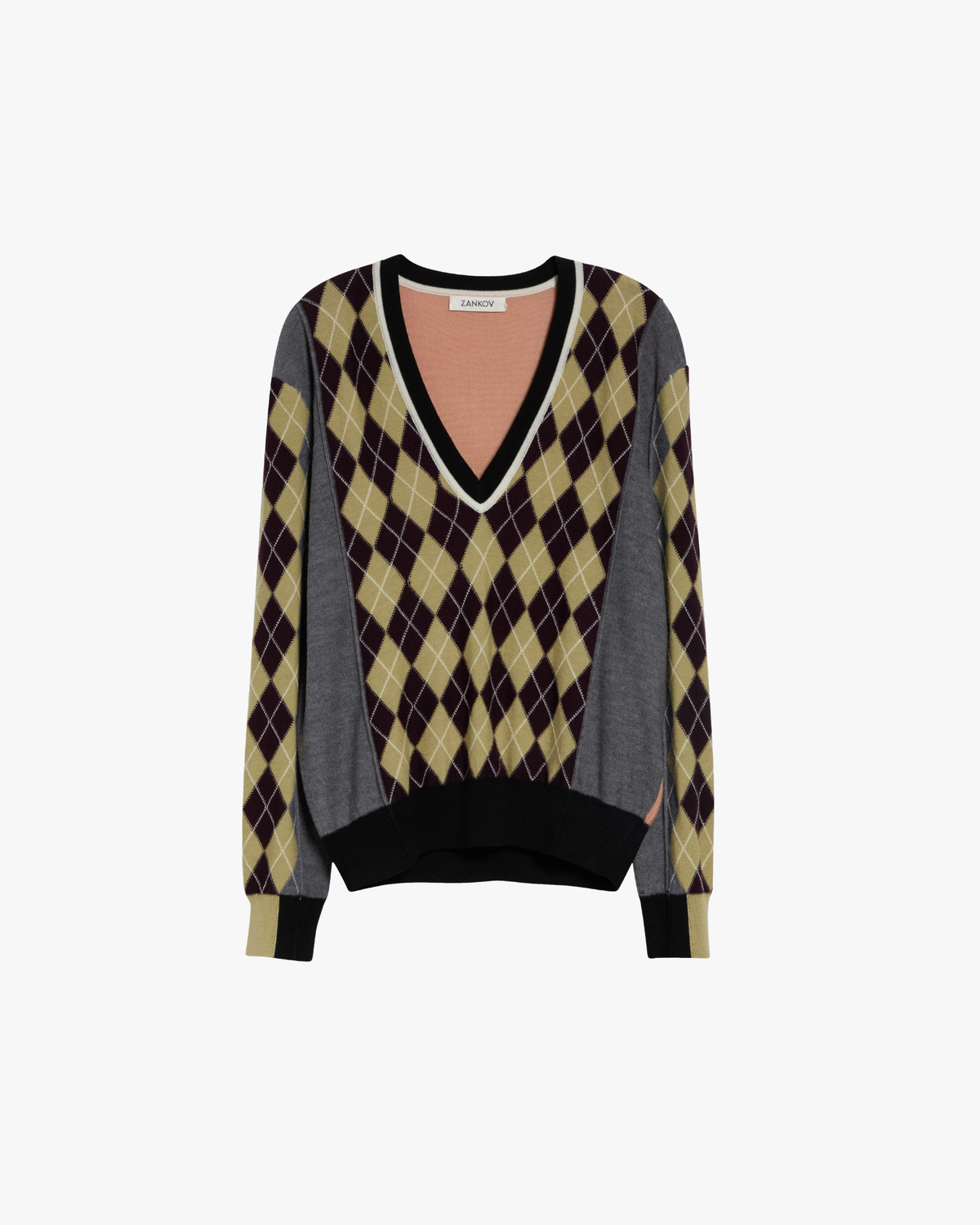 Argyle V-Neck Sweater Teddy Grey Melange