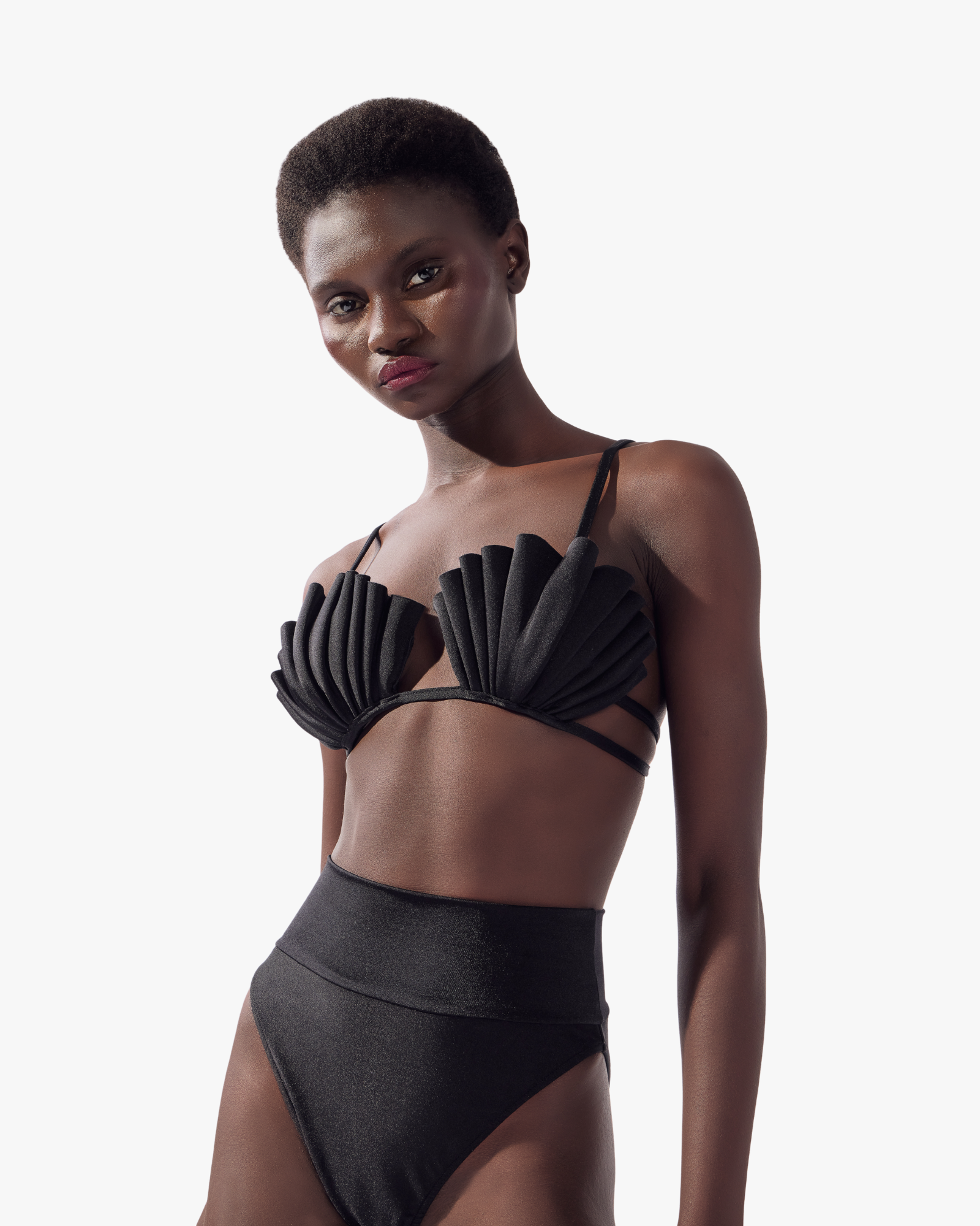 Seashell High-Leg Bikini Set Black