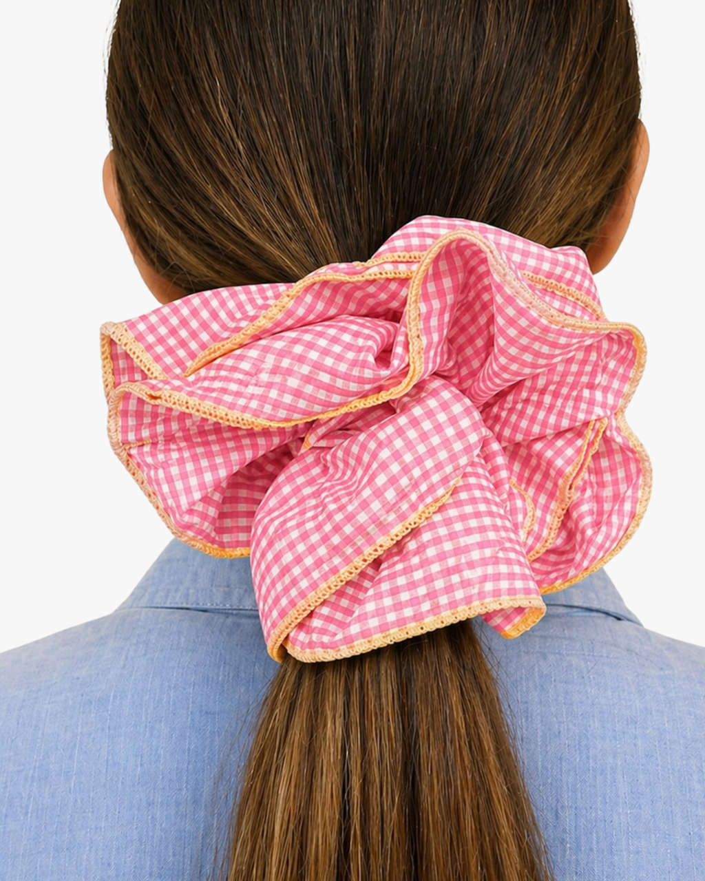 Oversized Vichy Scrunchies Pink