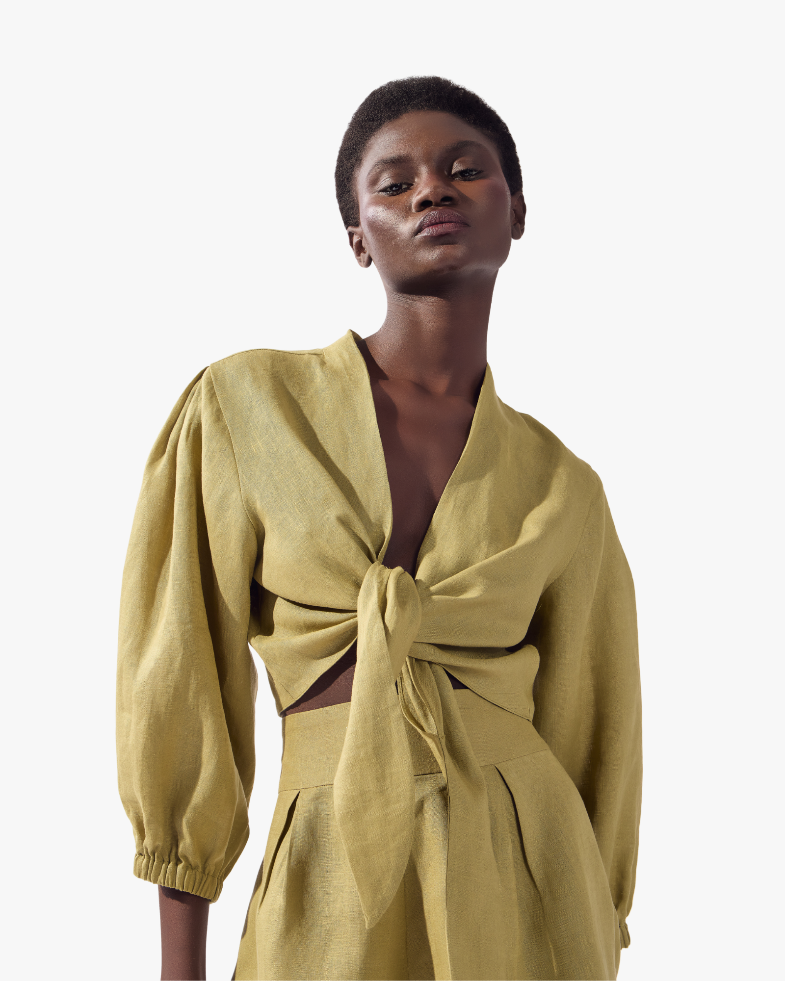 Solid Front-Tie Crop Top Pistachio